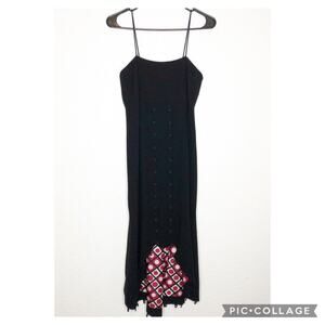 David Rodriguez black flounce hem button front loop trim dress size 8